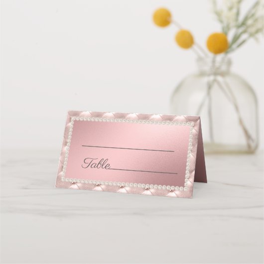 Carte De Placement Élégant Chic Perles Rose Or (Devant)