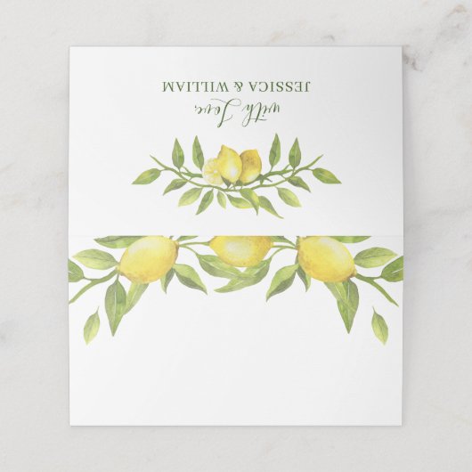 Carte De Placement Elégant citrons Aquarelle Mariage (Extérieur déplié)