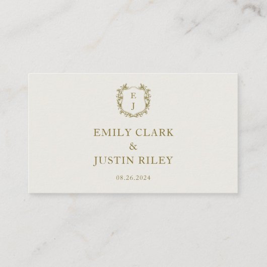 Carte De Placement Élégant Classic Golden Crest Mariage (Dos)