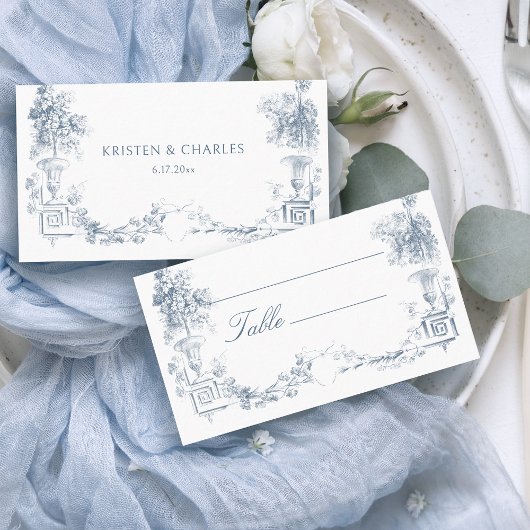 Carte De Placement Élégant classique Dusty Bleu Français Floral