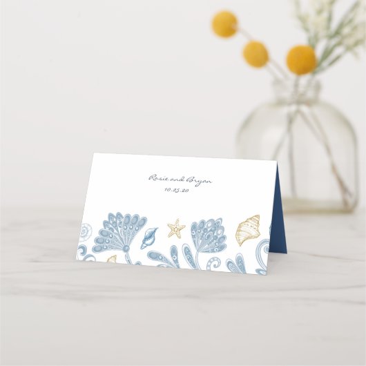 Carte De Placement Elegant Coques, Sable, & Plage Mariage unique (Dos)