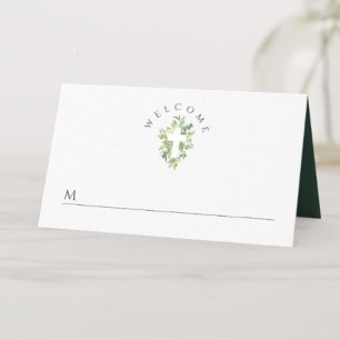 Carte De Placement Élégant culte Croix Vert Baptême botanique