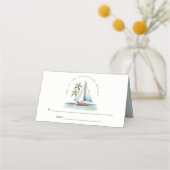 Carte De Placement Elégant Dusky Turquoise Sailboat Palm Mariage mari (Dos)