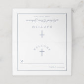 Carte De Placement Elegant Dusty Blue Cross Boy Baptism (Extérieur déplié)