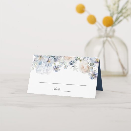 Carte De Placement Elégant Dusty Blue Flowers Blush Rose Mariage (Devant)