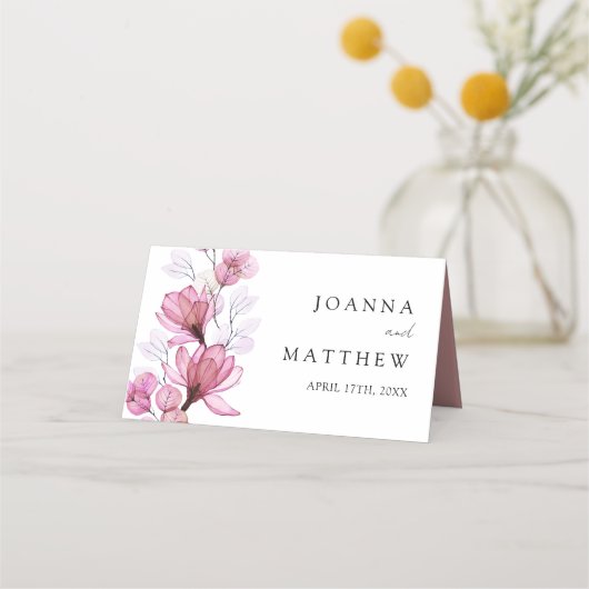Carte De Placement Élégant Dusty Rose Mariage floral transparent (Dos)