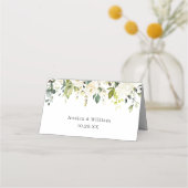 Carte De Placement Elégant Eucalyptus blanc Roses Mariage Table (Dos)