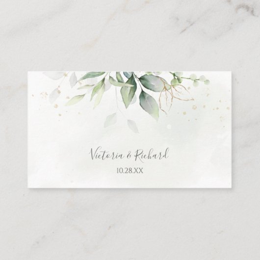 Carte De Placement Elégant Eucalyptus Feuille Mariage or vert (Dos)