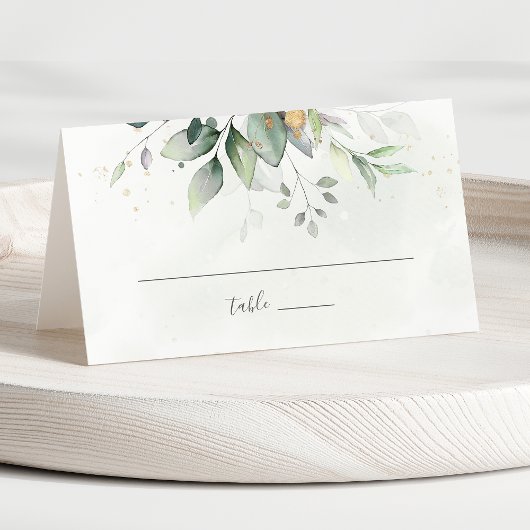Carte De Placement Elégant Eucalyptus Feuille Mariage or vert
