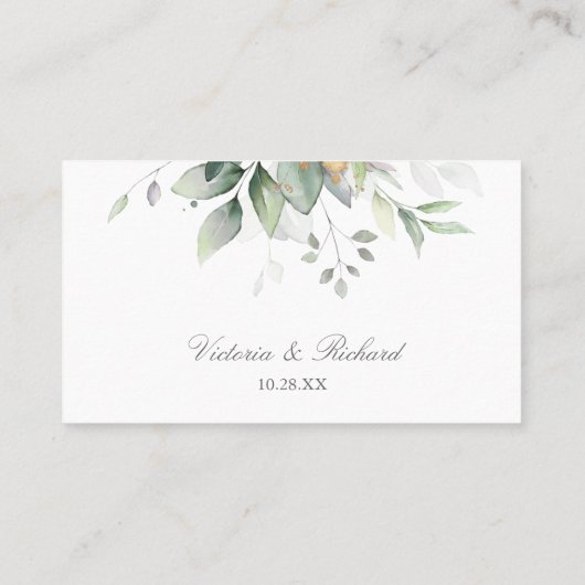 Carte De Placement Elégant Eucalyptus Feuille Mariage or vert (Dos)