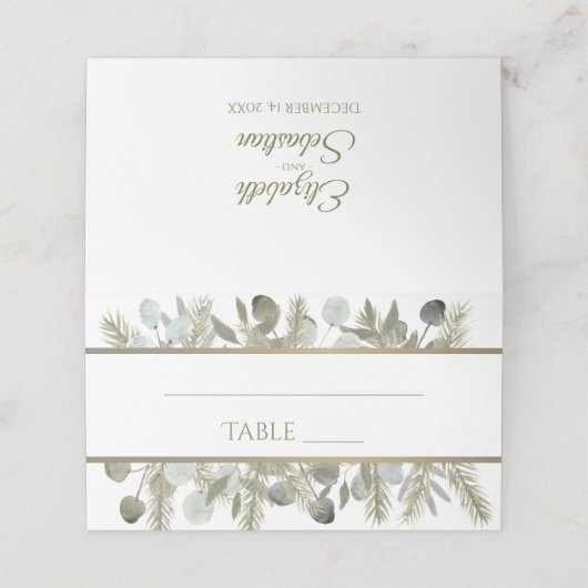 Carte De Placement Elégant Eucalyptus & Pine Sage Green Mariage or (Extérieur déplié)