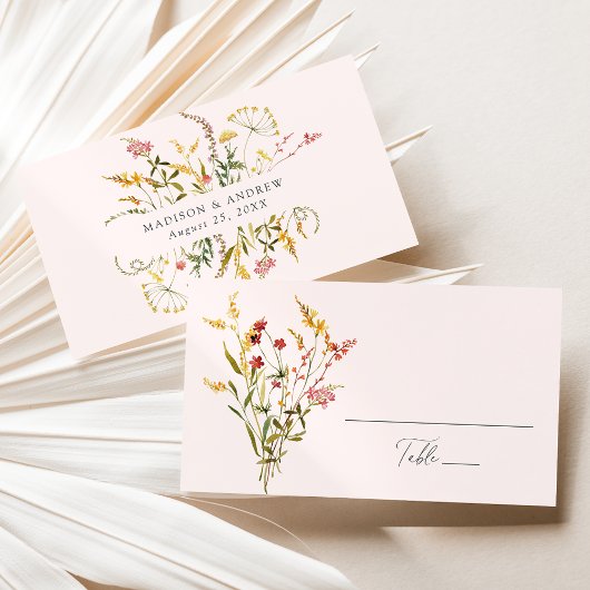 Carte De Placement Élégant Fleur sauvage d'été Mariage Blush
