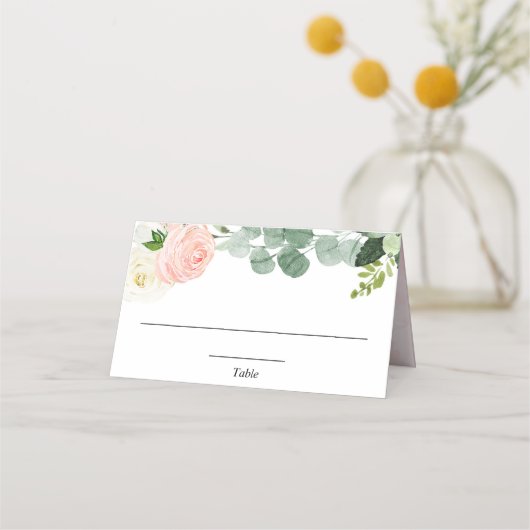 Carte De Placement Élégant floral blanc rose blush végétation (Devant)