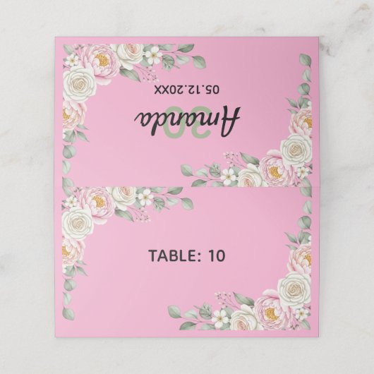 Carte De Placement Elegant Floral Place Card and Table Number Tent (Extérieur déplié)