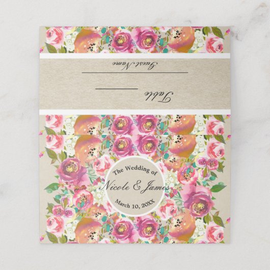 Carte De Placement Elégant Floral Rustic Chic Kraft Table Siège (Extérieur déplié)