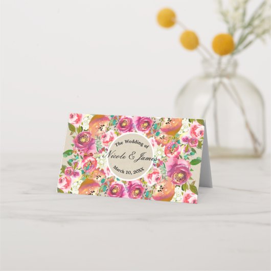Carte De Placement Élégant Floral Rustique Chic Kraft Table Assise (Devant)