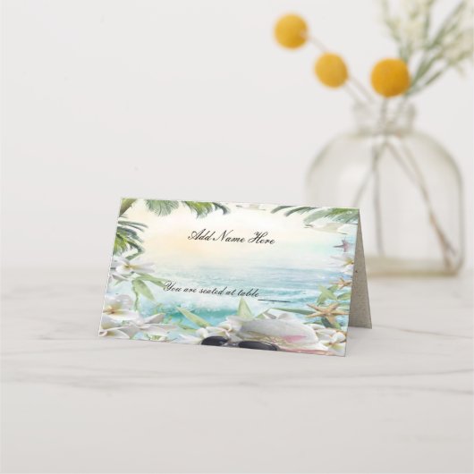 Carte De Placement Elégant Floral Tropical Plage Table de Mariage Lie (Devant)