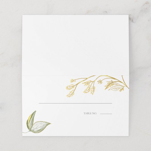 Carte De Placement Élégant Foliage Or Sage Simple (Extérieur déplié)