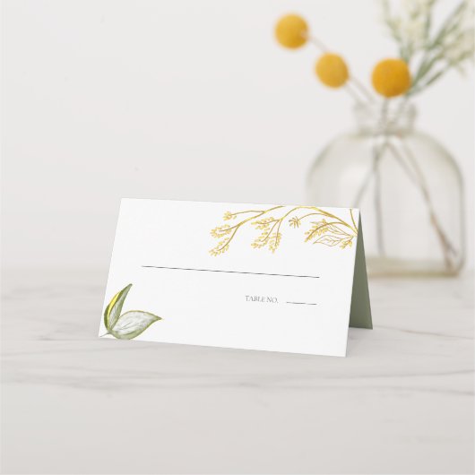 Carte De Placement Élégant Foliage Or Sage Simple (Devant)
