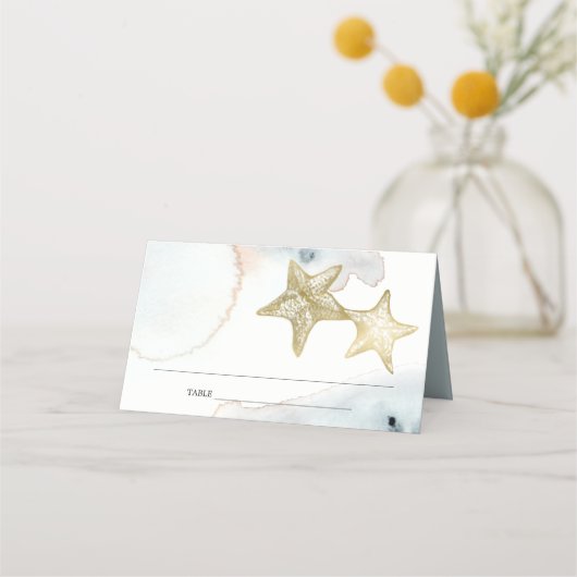 CARTE DE PLACEMENT ÉLÉGANT GOLD DUSKY BLUE BEACHING STARFISH MARIAGE