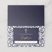 Carte De Placement Élégant Gold Et Baptême Garçon Bleu Marine (Extérieur déplié)