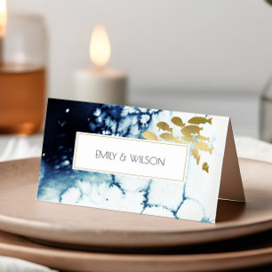 CARTE DE PLACEMENT ELÉGANT GOLD NAVY SOUS L'EAU MARIAGE POISSON DE ME