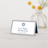 Carte De Placement Elegant Grey et Navy Blue Bar Mitzvah (Dos)