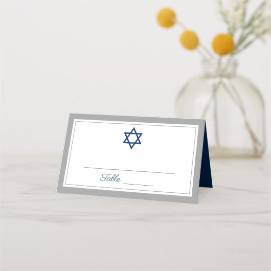 Carte De Placement Elegant Grey et Navy Blue Bar Mitzvah (Devant)