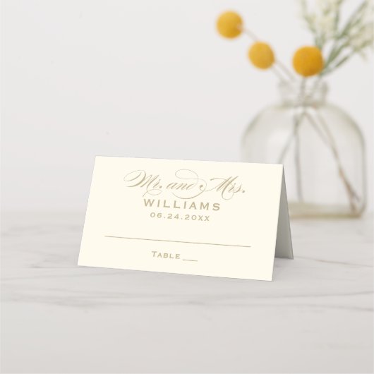 Carte De Placement Élégant ivoire or calligraphie Mariage Monogramme (Devant)