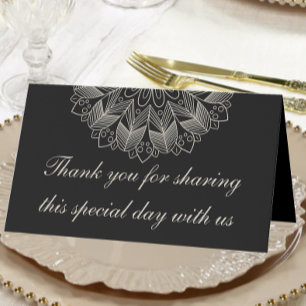 Carte De Placement Élégant Mandala Boho Chic Mariage noir indien