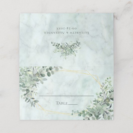 Carte De Placement Elégant marbre Eucalyptus Mariage or verdure (Extérieur déplié)