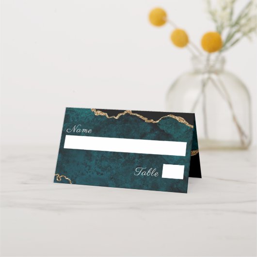 Carte De Placement Élégant Mariage Aqua Agate Turquoise (Devant)