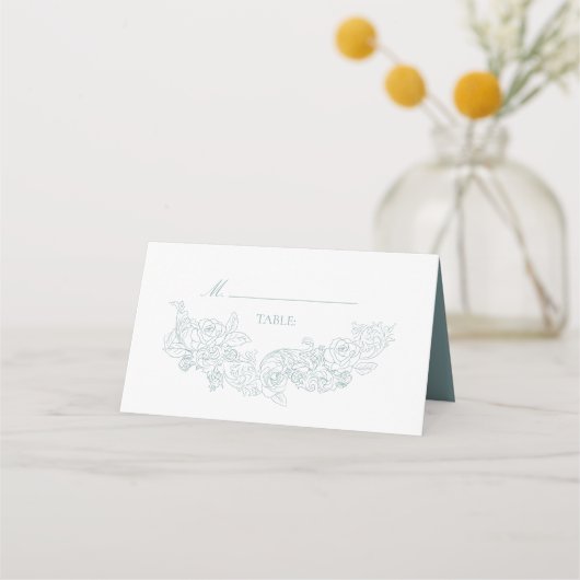 Carte De Placement Elégant Mariage bleu Dusty (Devant)