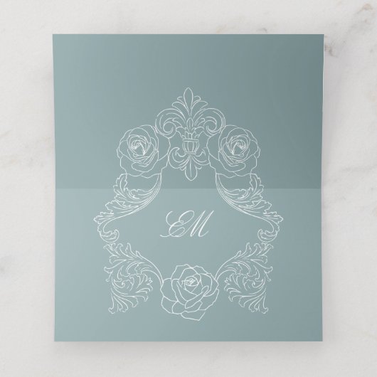 Carte De Placement Elégant Mariage bleu Dusty (Intérieur déplié)