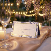 Carte De Placement Élégant Mariage botanique bleu blanc de marine