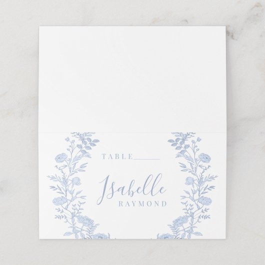 Carte De Placement Élégant Mariage de couronne bleu bleu floral class (Extérieur déplié)
