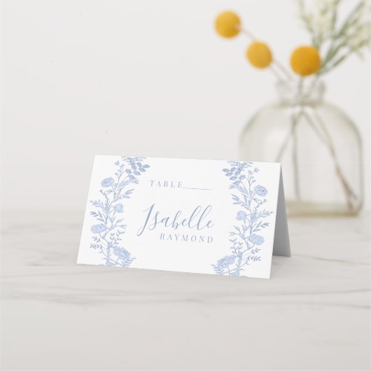 Carte De Placement Élégant Mariage de couronne bleu bleu floral class (Devant)