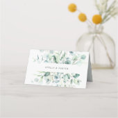 Carte De Placement Elégant Mariage de feuillage vert aquarelle (Dos)