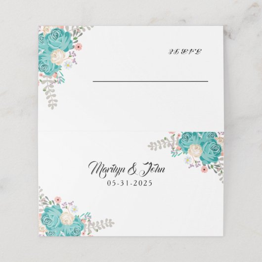 Carte De Placement Élégant Mariage de fleurs bleues (Extérieur déplié)