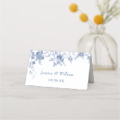 Carte De Placement Élégant Mariage de Floral Bleu Victorien Français (Dos)