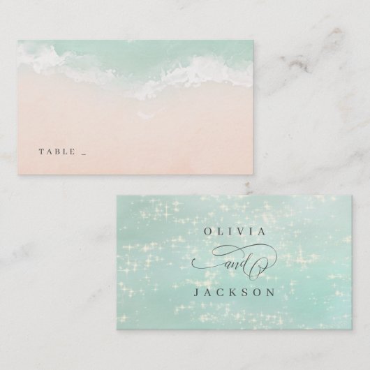 Carte De Placement Élégant mariage de plage océanique pétillant abstr (Devant / Derrière)