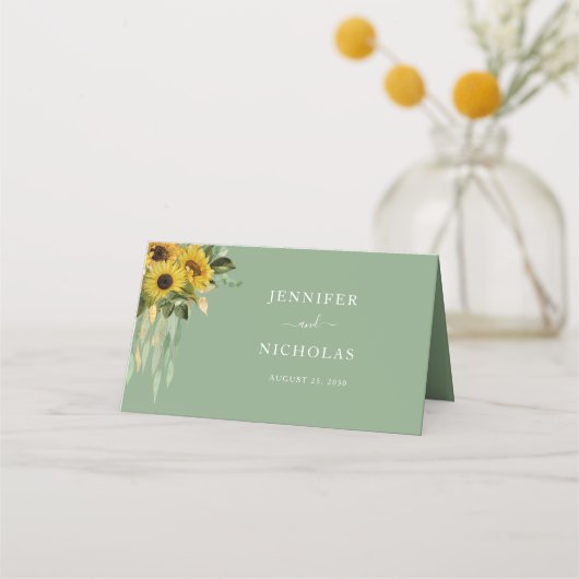 Carte De Placement Élégant Mariage de tournesols floraux (Dos)