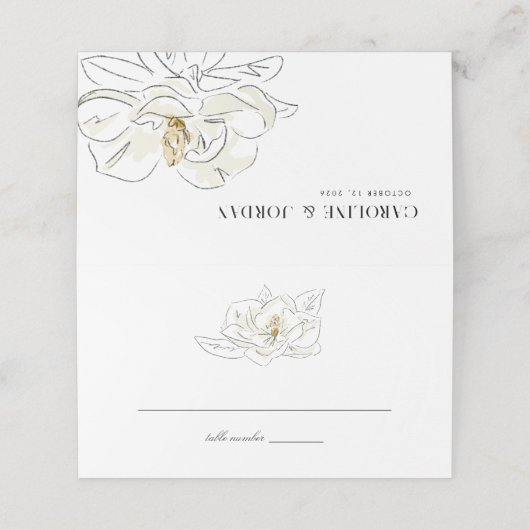 Carte De Placement Élégant Mariage d'illustration blanc Magnolia (Extérieur déplié)