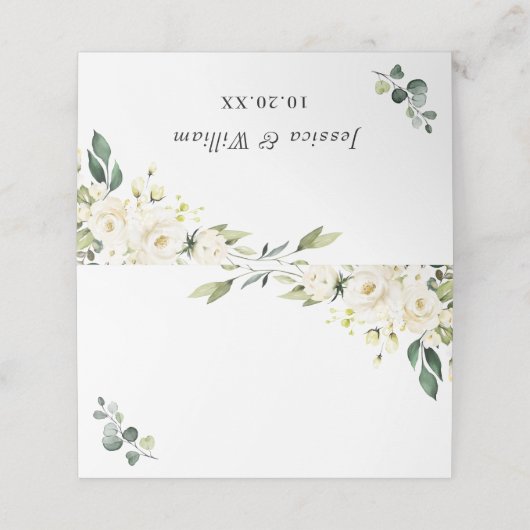 Carte De Placement Élégant Mariage Eucalyptus Roses Blanches (Extérieur déplié)