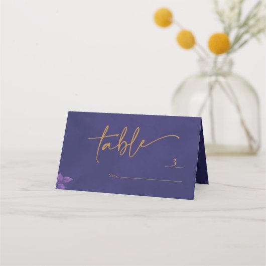 Carte De Placement Élégant Mariage Eucalyptus violet Script or (Dos)