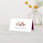 Carte De Placement Elégant Mariage floral bordeaux (Dos)