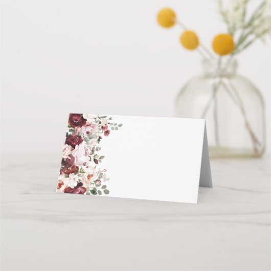 Carte De Placement Elégant Mariage Floral Bourgogne & Blush Favoriser (Dos)