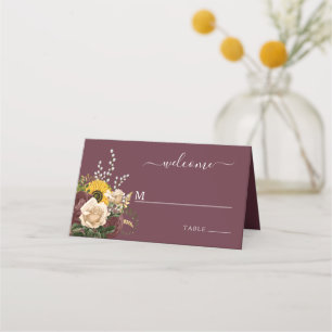 Carte De Placement Élégant Mariage floral de Bourgogne