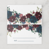 Carte De Placement Élégant Mariage floral de Bourgogne et Marine (Extérieur déplié)