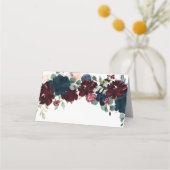 Carte De Placement Élégant Mariage floral de Bourgogne et Marine (Dos)